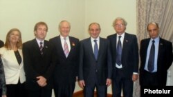 Bako Sahakian, the leader of Nagorno-Karabakh (3rd from R), receives the delegation of the Uruguayan House of Representatives, Stepanakert, 13Nov,2012