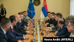 Members of the Srpska Lista party at a meeting in Belgrade on September 9.