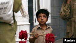 د پېښور په سړکونو یو ماشوم د ګلونو ګجرې خرصوي - انځور له ارشیفه