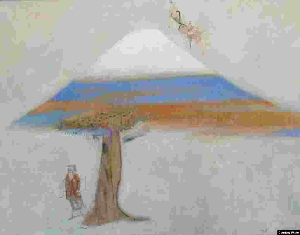 "Hukusai and Fudzijama" (oil on canvas)