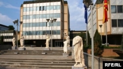 Macedonia - ancient time statues government in front of government building, Skopje, 01Nov2008
