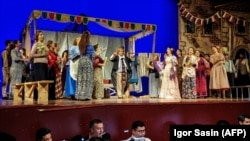 Artists perform during the dress rehearsal of Pagliacci at the Makhtumkuli National Music and Drama Theater in Ashgabat on November 17.