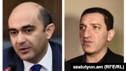 Armenia - Bright Armenia Party leader Edmon Marukian (L) and Prosperous Armenia Party's Gevorg Petrosian.