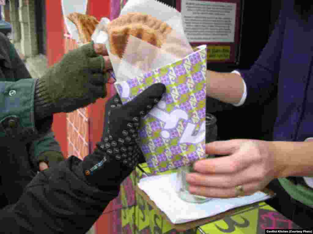 Conflict Kitchen's main Afghan food offering, the "bolani"